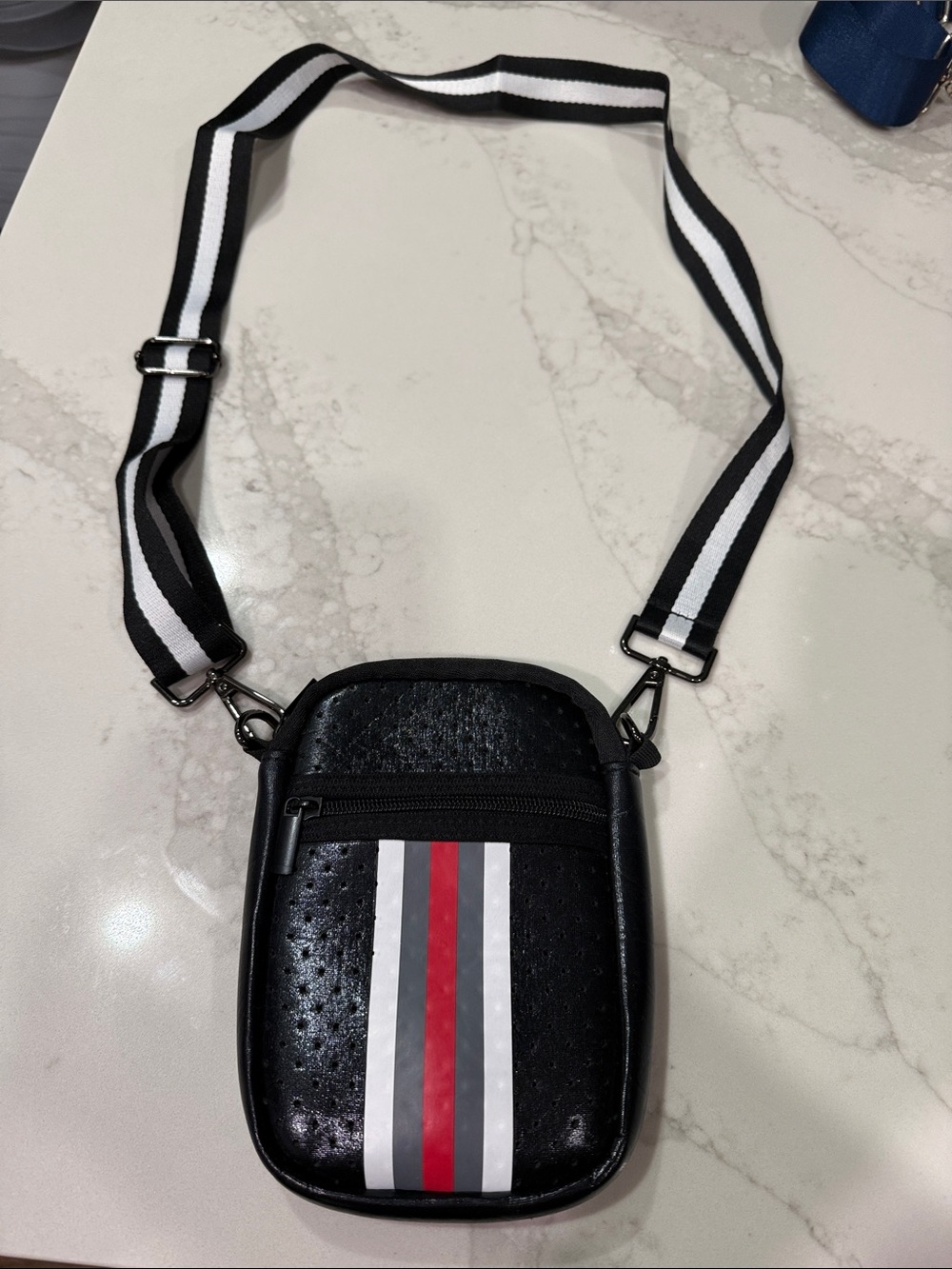 Black Crossbody Phone Pouch with Stripe Accent